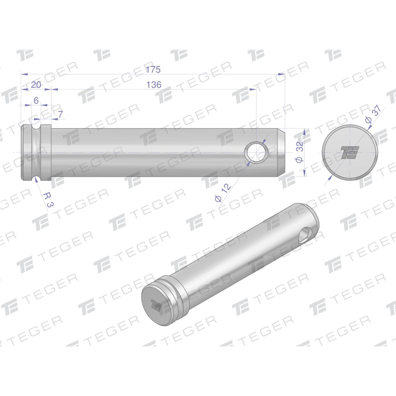 Sworzeń łącznika górnego 32x136x175 TEGER-347931661