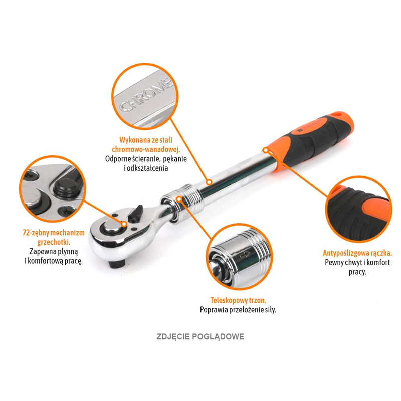 Grzechotka teleskopowa 1/2" 72T, CR-V, Teger-347901130