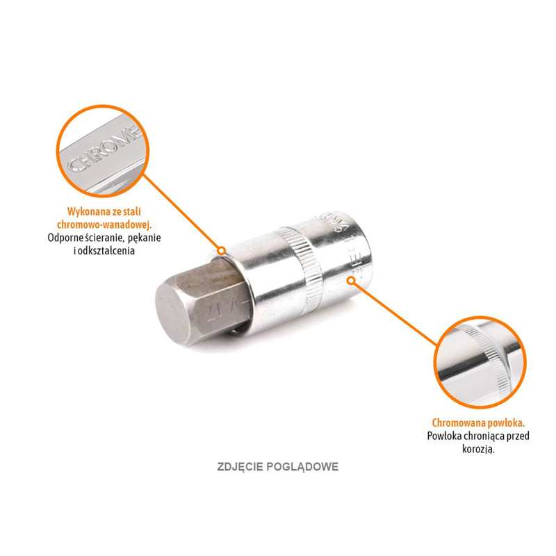 Klucz nasadowy 1/2" z bitem HEX H12x55 mm, S2/CR-V, Teger-347901482