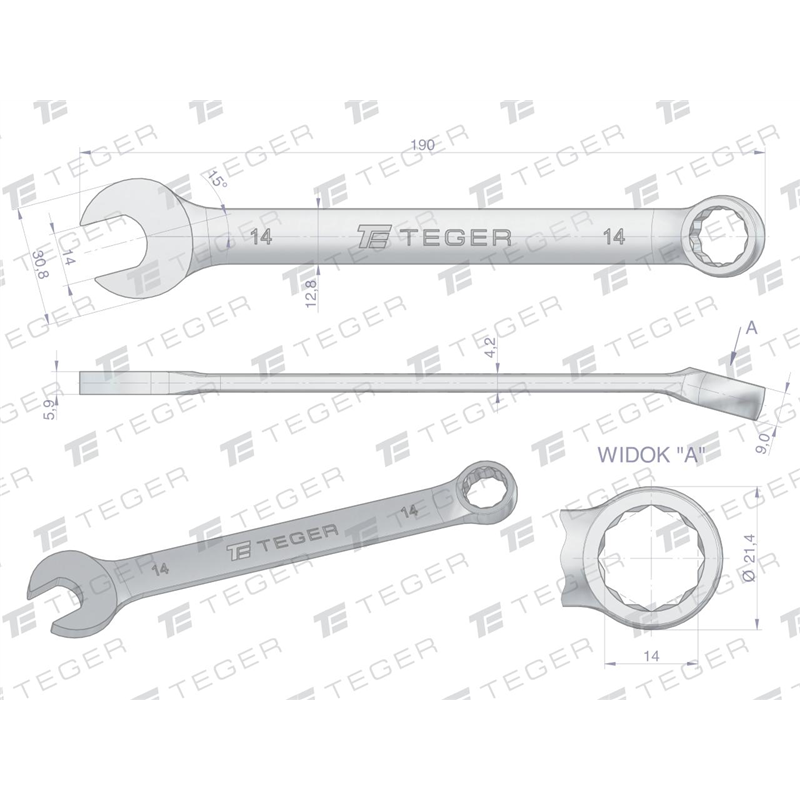 Klucz płasko-oczkowy 14 mm / TEGER-347466264