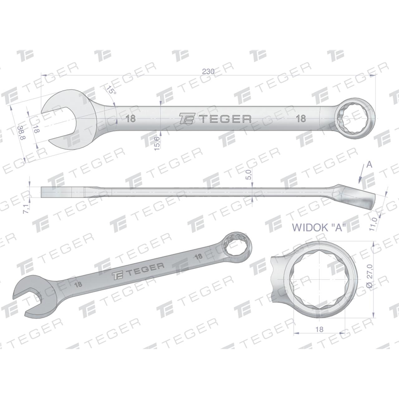 Klucz płasko-oczkowy 18 mm / TEGER-347466276