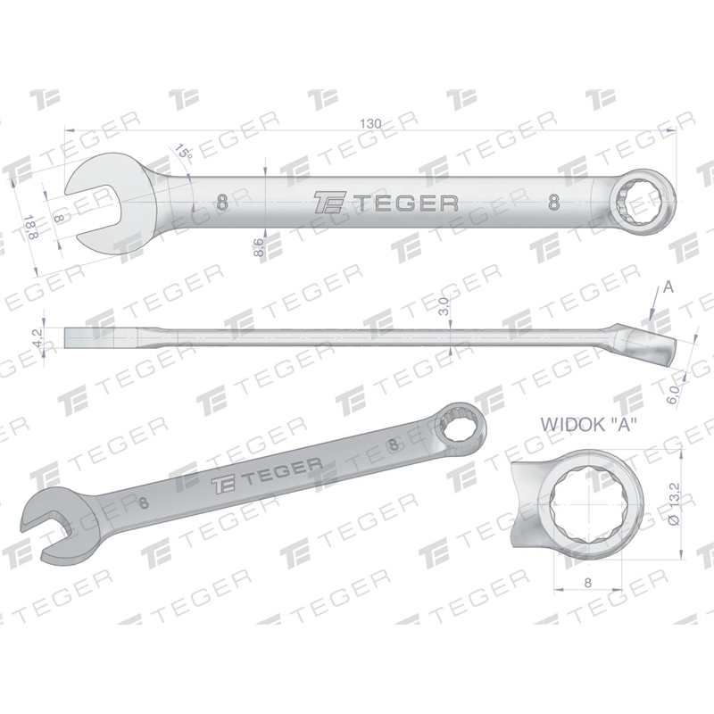 Klucz płasko-oczkowy 8 mm / TEGER-347894577