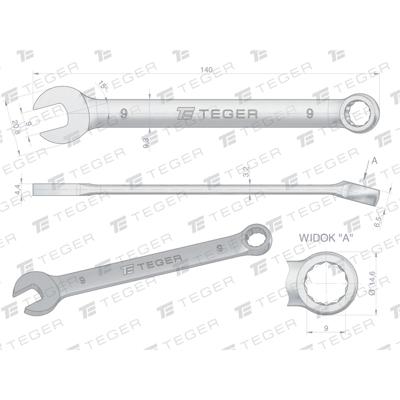 Klucz płasko-oczkowy 9 mm / TEGER-347466249
