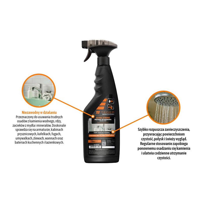 Preparat do usuwania osadów z kamienia i rdzy EXTRA STRONG, 750ml - atomizer, Teger-347908873