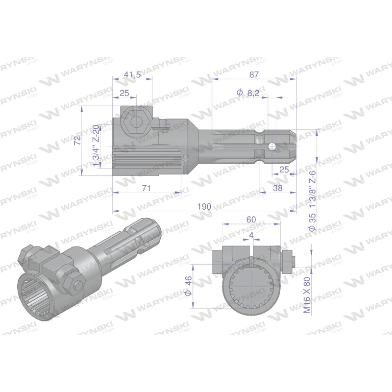 Redukcja adapter na śrubę 1 3/4" 20 wpustów na wałek 1 3/8" 6 wpustów WARYŃSKI-347449734