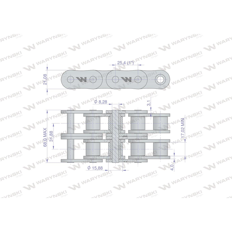 Łańcuch rolkowy 16B-2 (R2 1) 5 m Waryński-347876382