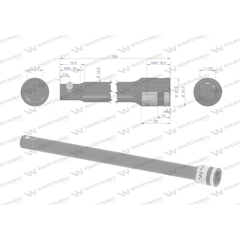 Przedłużka 1/2". 250mm, Waryński-347454795