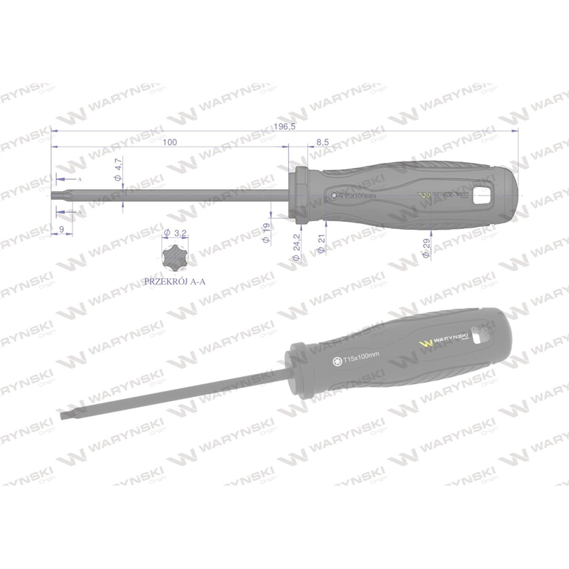 Wkrętak T15. 100 mm. stal SVCM. Waryński-347454155
